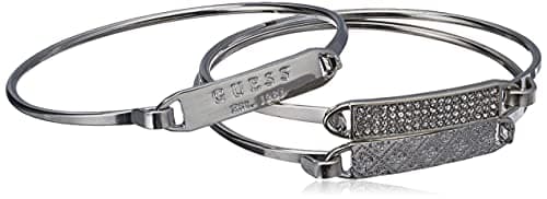Image of GUESS 3 Piece Tension Id Bangle Bracelet, One Size, Silver