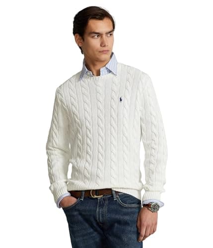 Image of POLO RALPH LAUREN Men's Cable-Knit Cotton Sweater, White, XXL
