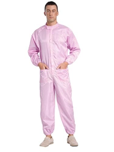 Image of Sinleey Mens Adults One Piece Work Uniform Mechanics Overalls Anti-Static Dustproof Jumpsuit Coveralls Workwear Pink XL