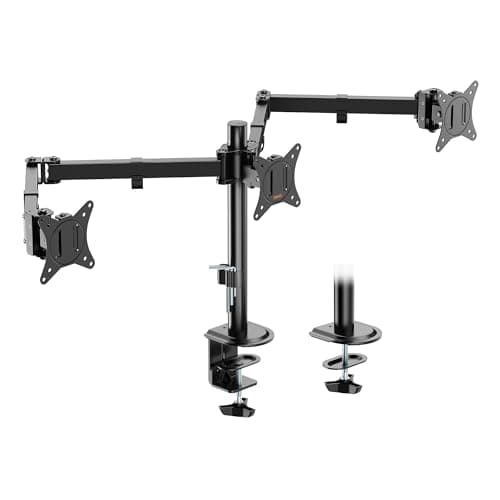 Image of VonHaus Triple Monitor Stand for 17-27" Screens, Three Screen Monitor Mount with Desk Clamp, Height Adjustable, Easy Assemble Stand with Full Tilt, Rotation & Swivel Arms, VESA: 75x75 & 100x100mm