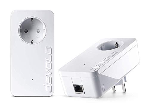 Image of devolo dLAN 1200+ Starter Kit Powerline (1200 Mbit/s Internet via Socket, 1x LAN Port, 1x Powerlan Adapter, Integrated Socket, PLC Network Adapter) White