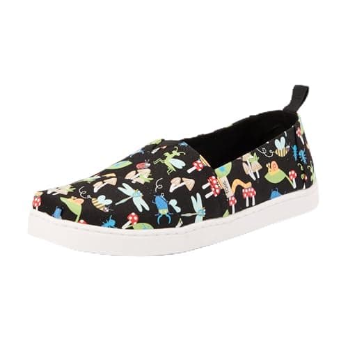 Image of TOMS Youth Boy's Classic Alpargata Espadrille Loafer Flat, Black Glow in The Dark Bugs, 3 UK