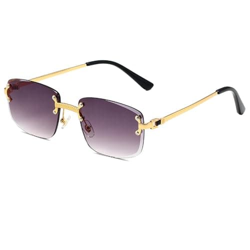 Image of Ggpyyon Retro Rimless Rectangle Sunglasses for Women Men Trendy Gold Metal Frameless Square Sun Glasses Eyewear(Gold/Gradient Grey)
