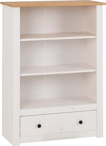 Image of Seconique Panama 1 Drawer Bookcase in White/Natural Wax