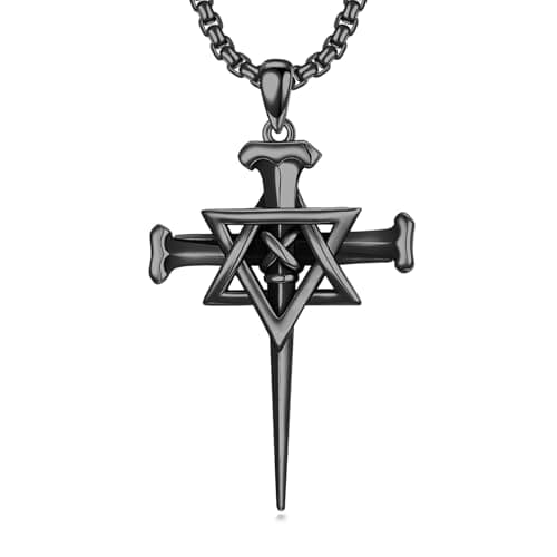 Image of PROESS Black Star Of David Necklace 925 Sterling Silver Three Nail Cross Pendant Necklace For Women Men Religious Jewish Cross Jewellery