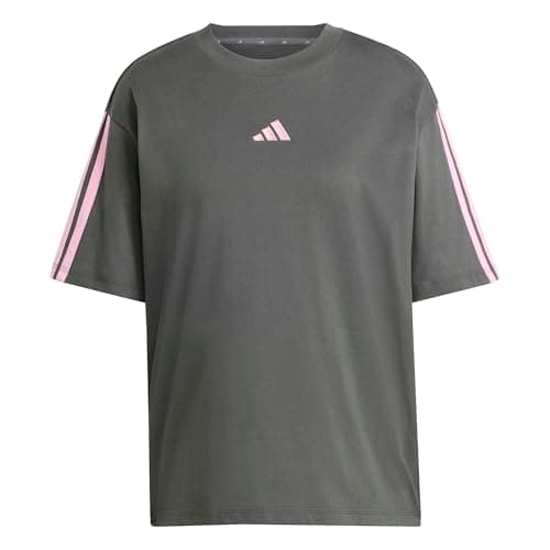 Image of adidas Women's Essentials 3-Stripes Boyfriend T-Shirt, Grey six/st Tropic Bloom, M