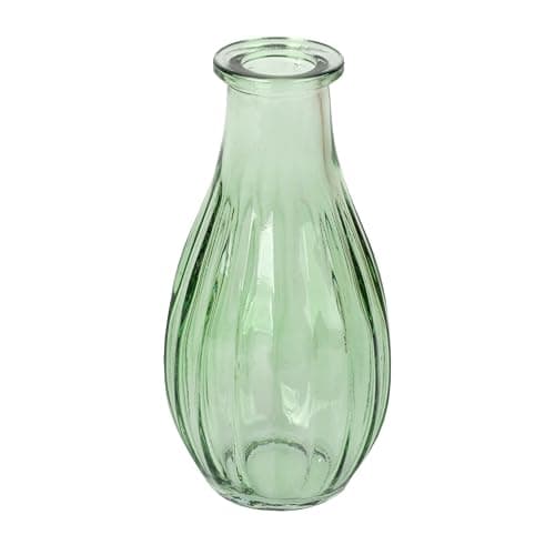 Image of Talking Tables Green Glass Bud Vase for flowers, stylish single stem elegant wedding table centrepiece decorations window sill decor, garden parties, summer dining, mantle styling, and gifting 14cm