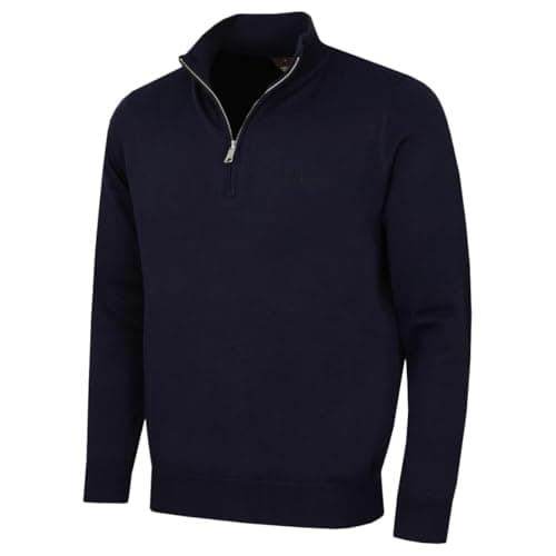 Image of Oscar Jacobson Mens Wetherby Quarter Zip Sweater - Navy - M