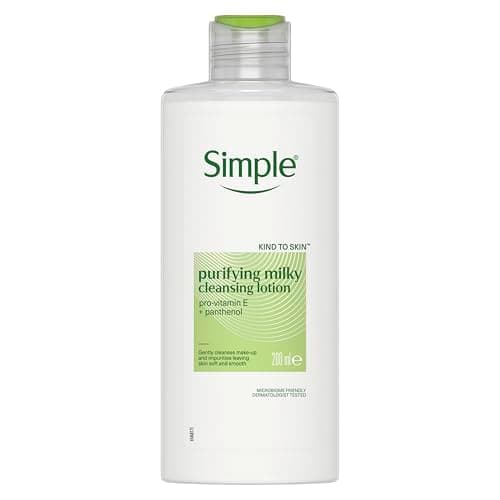 Image of Simple Kind to Skin Purifying Cleansing Lotion - No-Rinse Face Cleanser and Makeup Remover For Sensitive Skin, With Glycerin, Vitamin B5 & E for Softer & Smoother Skin 200 ml
