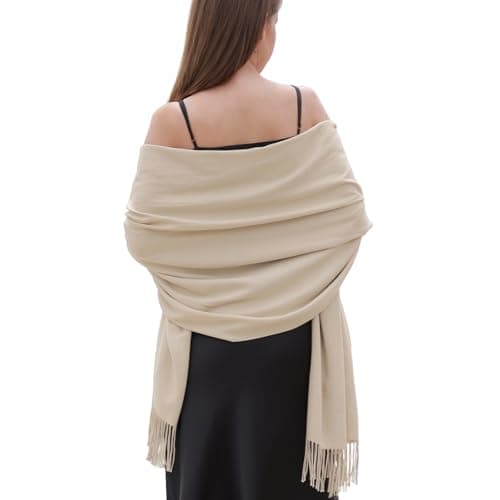 Image of RIIQIICHY Beige Pashmina Shawls and Wraps for Women Wedding Ladies Winter Scarf