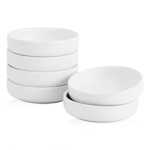 Image of Swuut Ceramic Little Dish,9cm Dip Bowls Tea Bag Dishes Ramekins Set of 6, Small Bowls for Tapas Saucers Snack Balti Curry Ice Cream Sushi, Ketchup, BBQ(White)