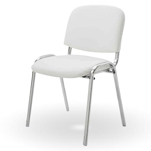 Image of Topsit Waiting Room Chair, Stackable Visitor Chair with Upholstery and Faux Leather Cover, Metal Frame, Office Chair in Chrome Look, Conference Chair for Home Office, Reception Breaks Room (White)