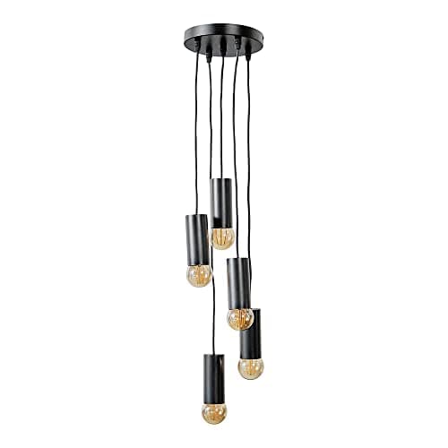 Image of MiniSun | Industrial 5 Way Matt Black Multi Drop Ceiling Pendant Light Fitting | Pendant Lights, Home Décor Essential | Includes Bulb [2700K Warm White] | Includes Full Wired Fitting | Mains Wired