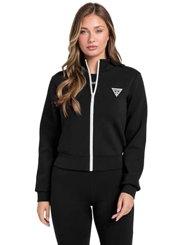 Image of GUESS womens Ann Full Zip Sweatshirt, Jet Black, S