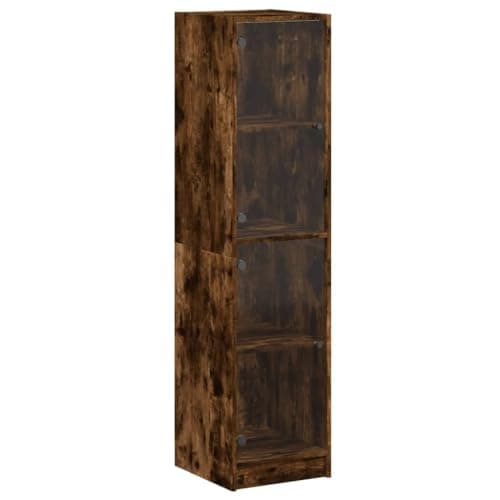 Image of vidaXL Highboard with Glass Doors - Smoked Oak, Engineered Wood Cabinet, 4 Compartments, 35x37x142cm, Modern Storage for Dining/Living Room