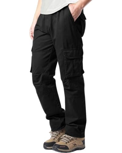 Image of YAOHUOLE Mens Cargo Trousers Combat Work Pants Outdoor Cargo Joggers Cotton Military Trousers with Multi Pockets Black M
