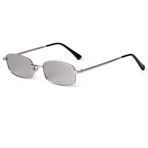 Image of Laurinny Retro Narrow Rectangle Sunglasses for Women Men Vintage 90s Small Metal Frame Square Glasses(Silver/Mirror)