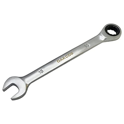 Image of DAKCOS Fixed Head Ratchet Spanner 15mm Ratcheting Combination Wrench Chrome Vanadium Steel