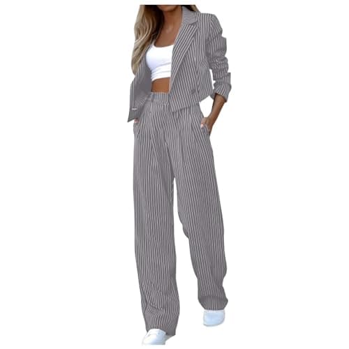 Image of Generisch Trouser Suit Women's Business 2-Piece Set Elegant Suit Leisure Suit Slim Fit Lapel Blazer Trousers Trouser Suits Elegant Two Piece Streetwear Wedding Office Work Clothing, O Grey, M