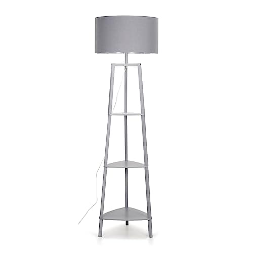 Image of MiniSun | Grey Wooden 3 Tier Floor Lamp with Storage Shelves and Grey/Chrome Shade | Floor Lamps & Torchieres, Home Décor & Improvement Essential | Includes 6W LED E27 Light Bulb