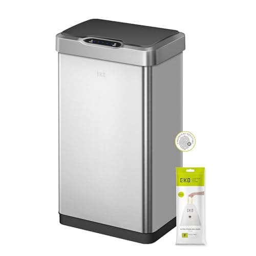Image of EKO Mirage-T 50L Touchless Sensor Bin, Fingerprint-Resistant Motion-Activated Rectangular, Silent Soft Close & Stay-Open Lid, Waste Bin for Home, Kitchen, and Office, Brushed Stainless Steel