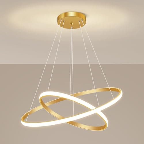 Image of Mengjay Modern LED Chandelier, 38W Round LED Pendant Light, Metal Chandelier Contemporary Ceiling Light, 2 Rings Pendant Light for Dining Room Kitchen Living Room Bedroom Bar (Gold)