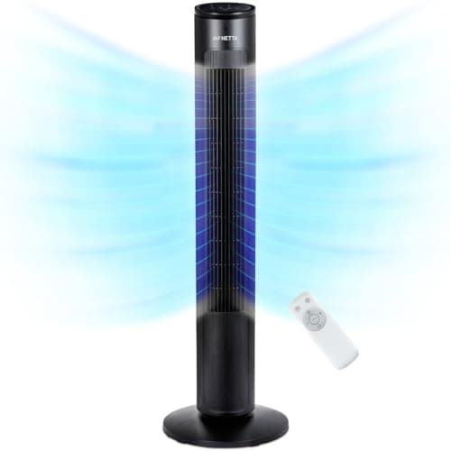 Image of NETTA 42 Inch Tall Tower Fan - Quiet Bladeless Tower Fan with Remote Control & LED Display – 3 Wind Modes, 3 Speed Settings, 7-Hour Timer & 60° Oscillation - Electric Fan for Home & Office - Black