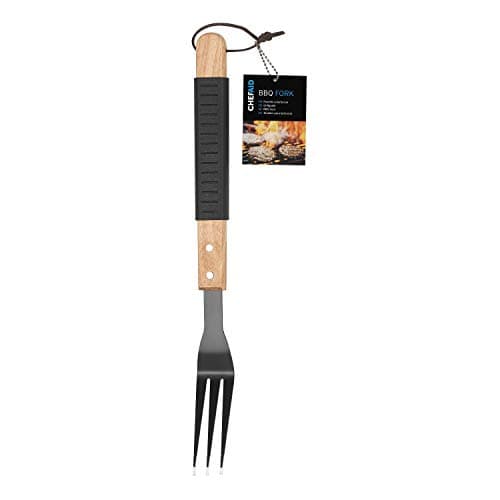 Image of Chef Aid BBQ Fork - Sharp Prongs for Holding Meat and Rubberized Handle for Comfort Grip, Non-Stick Coating, Heat Resistant and Durable for Grilling Over Open Flame, Silver, 40.2 x 3.6 x 3.1 cm