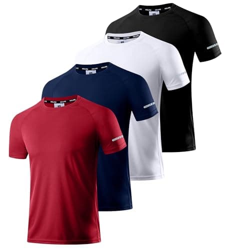 Image of Holure Men's Quick-Dry Sportswear T-Shirts,4 Pack Breathable Moisture Wicking Gym Tops for Training & Workout,Short Sleeve Tees Black/White/Navy/Red 4P01-2XL