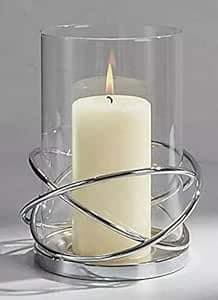 Image of Decorative Silver Circular Lantern Hurricane Candle Holder Metal Frame for Pillar Candle