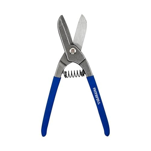 Image of Faithfull Straight Tin Snips 250mm (10in) – Heavy-Duty Carbon Steel Aviation Shears with PVC Grip – Precision Sheet Metal Cutting Scissors for Steel, Copper & Stainless Steel
