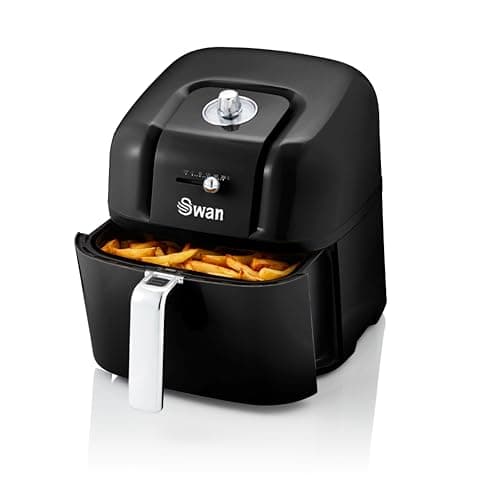 Image of Swan SD10510BN Retro 6L Manual Air Fryer with Rapid Air Circulation, Adjustable Temperature, 60 Minute Timer, 1800W Retro Black
