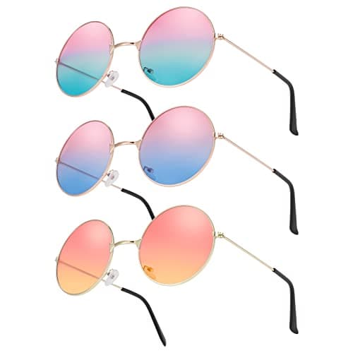 Image of Pinenuts 3 Pcs Hippy Specs Sunglasses, Retro Rave Glasses Round Novelty Festival Sunglasses 60's 70's Style Glasses Circle Glasses Fancy Dress Costume Accessories(Multi)