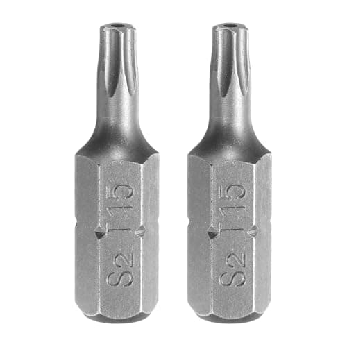 Image of sourcing map 2pcs T15 Torx Screwdriver Bit 1/4" Hex Shank 25mm/1" Length S2 Steel Star 6 Point Head Hex Security Screw Driver Bits with Hole for Impact Electric Screw Driver Power Tools, Grey