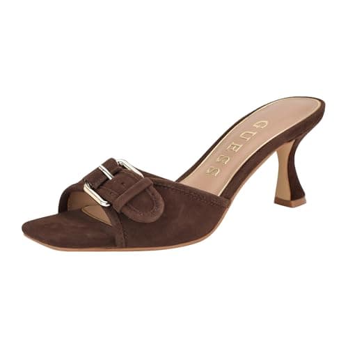 Image of GUESS Women's Dista Heeled Sandal, Dark Brown Leather 200, 7 UK