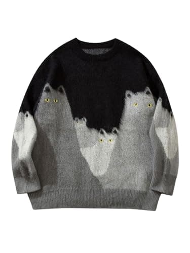 Image of Laixton Mens Graphic Sweater Unisex Long Sleeve Knit Oversized Sweater Aesthetic Streetwear Casual Sweaters Tunic Tops, Cute Black, S