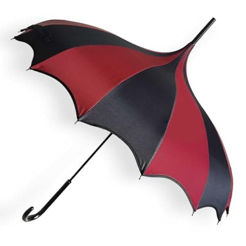 Image of Gothic Rebel Dark Wing Black And Red Pagoda Umbrella - Bat Wing Gothic Design With Pagoda Top - For Cosplay, Lifestyle, Halloween And Lovers Of Unique Style (Black And Red)
