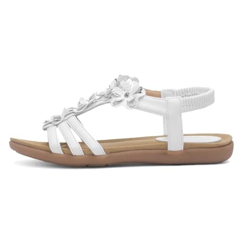 Image of Lilley Girls White Diamante Flower Flat Sandal - Size 2 UK - White