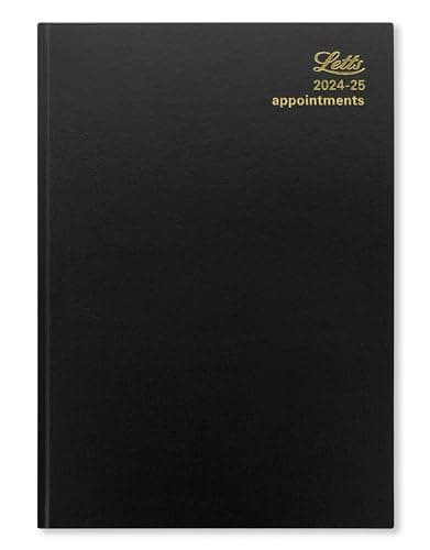Image of Letts of London Standard A4 academic 2024/2025 day to a page with appointments diary - black