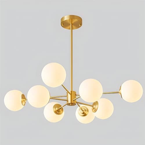 Image of 8-Light Glass Sputnik Chandelier Light Modern Gold Chandeliers Pendant Light Fixture Vintage Globe Ball Ceiling Flush Mount Light Fixture for Living Room, Dining Room, Bedroom, Kitchen