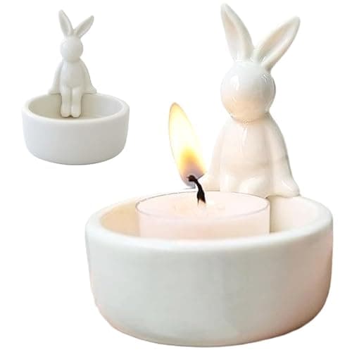 Image of Tealight Candle Holder, Funny Warming Rabbit Ceramic Candle Holder Easter Decorations Candlestick Holders for Living Room Table Centrepiece Gifts for Rabbit Lover