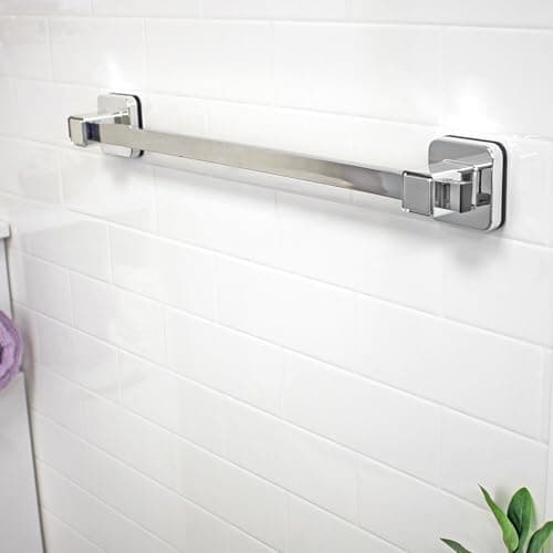 Image of Showerdrape Pushloc Chrome Steel Suction Wall Mounted 540mm Towel Rail with Mounting Squares