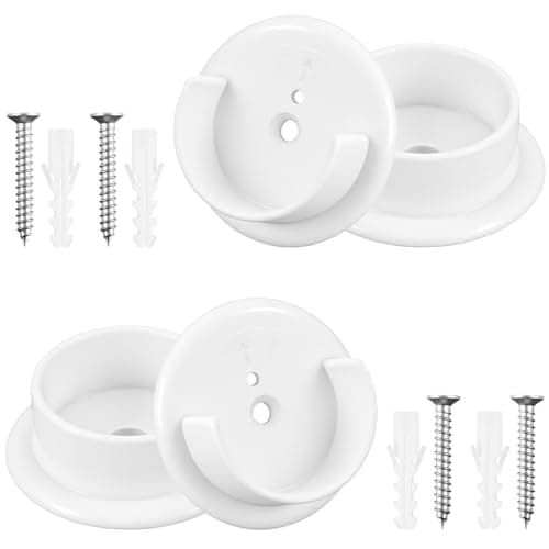 Image of 4 Pack Wardrobe Rail Bracket for Wall, White Tension Pole Bar Shower Curtain Rod Holder Sockets Closet Bracket for 25mm Heavy Duty Tube Rail Support Bracketes, with Screws Fittings(Rod Not Included)