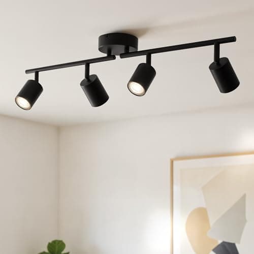 Image of Gr4tec 4 Way Spotlights Ceiling Light, Adjustable Kitchen Lights Ceiling, Black Ceiling Light Fitting, Metal GU10 Spotlight bar for Hallway Bedroom, Bulb Not Included