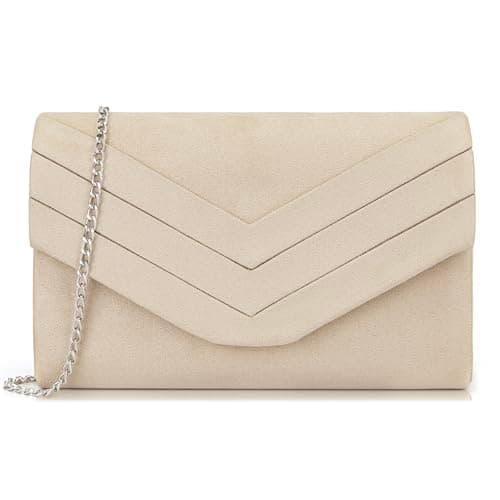 Image of Milisente Clutch Bag for Women Suedu Clutch Bags for Wedding Shoulder Crossbody Evening Bag (Beige)
