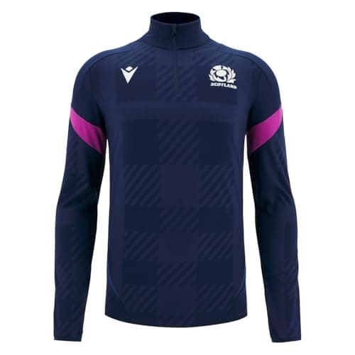 Image of Macron Mens Scotland Rugby Quarter Zip 2025 Adults Shirt Navy/Sky S