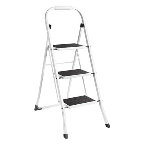 Image of VonHaus Step Ladder – Premium Quality Folding Step Ladder for DIY and Gardening - Durable Steel Ladder - Easy to Store Ladders, 150KG Max Capacity