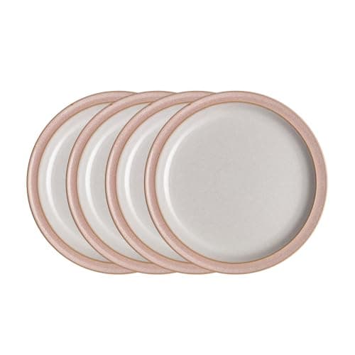 Image of Denby - Elements Sorbet Pink Dinner Plates Set of 4 - Dishwasher Microwave Safe Crockery 26.5cm - Pale Pink, White Ceramic Stoneware Tableware - Chip & Crack Resistant Large Plates