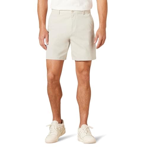 Image of Amazon Essentials Men's Classic-Fit 7" (18cm) Comfort Stretch Chino Shorts, Stone, 36