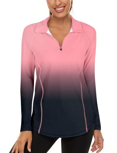 Image of Akiooue Womens Long Sleeve UPF 50+ Running Tops 1/4 Zip Gym Sports Workout Cycling Golf Shirts Pink Black